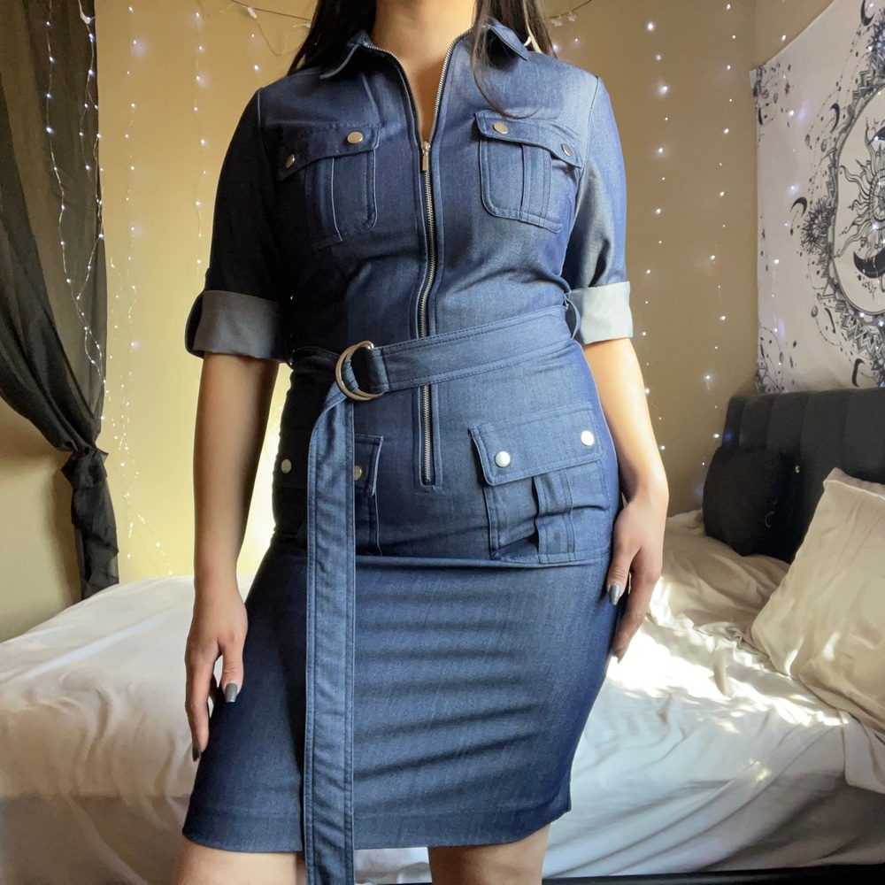 Dress Barn Indigo Belted Midi Dress